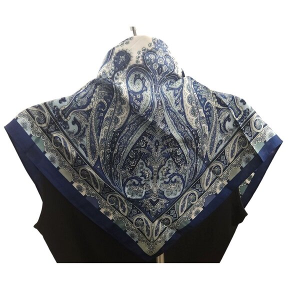 Luxury Paisley Blue/White Square Scarf 27 inch Western Wild Rag New With Tags - Picture 2 of 11